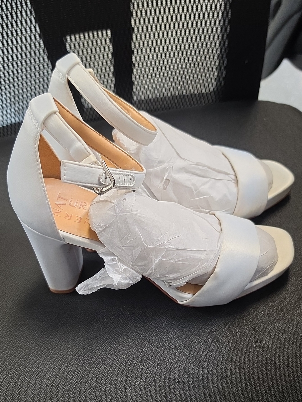 Naturalizer White Block-Heel Ankle-Strap Sandals